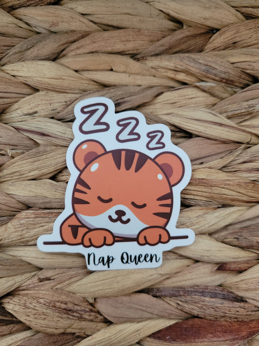"Nap Queen" Sleepy Tiger Single Sticker